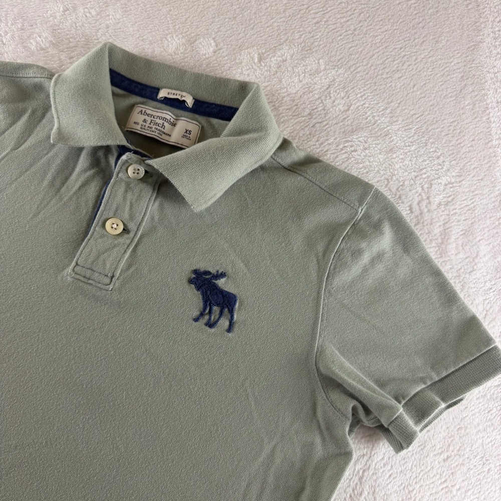 Abercrombie & Fitch Vintage Polo Shirt Stretch Green Mens XS Y2K Big Moose